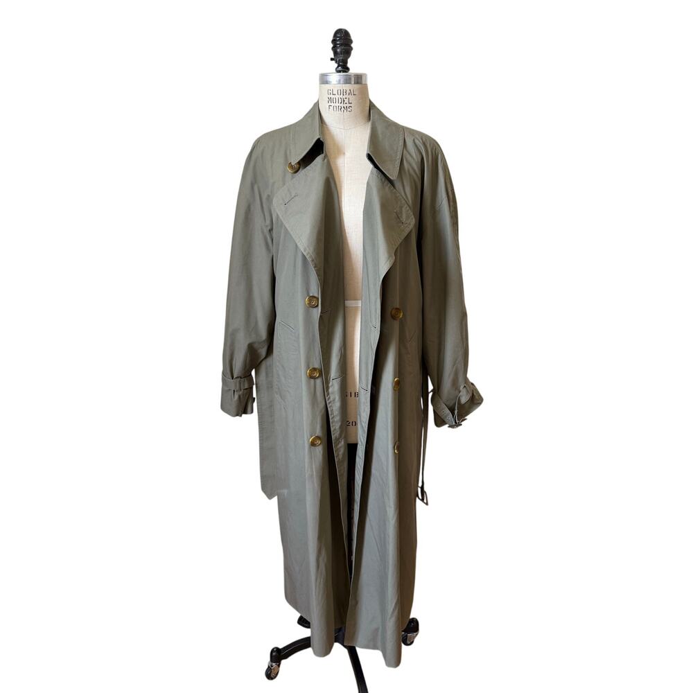Vintage Aquascutum Men's Aqua 5 Olive Green Trench Coat Size 42S